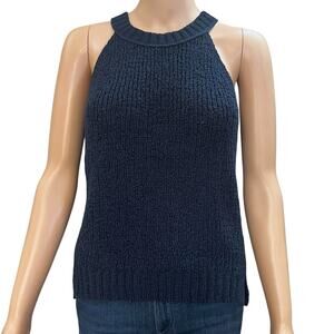 J Crew Halter Neck Knit Tank Top Small Navy Chunky Classic Minimalist Preppy